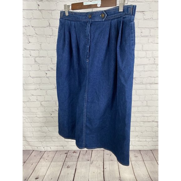 VTG Kemington Express Magic Fit Dark Wash Elastic Waist Long Blue Jean Skirt 12 - Picture 3 of 9